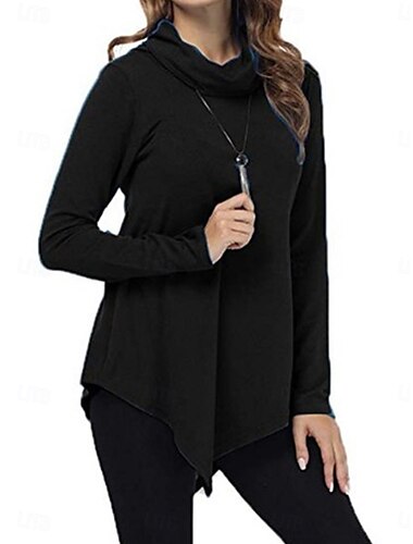  Damen T Shirt Glatt Modisch Modern Brautkleider schlicht Langarm Stapelhals Normale Oberteile Täglich Wochenende Schwarz Dunkelgrün Grau Herbst Winter