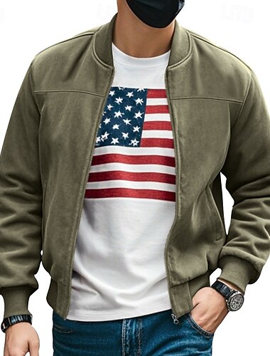  Herren Leichte Jacke Bomberjacke Cargo-Jacke übergangsjacke Urlaub Täglich Warm Tasche Herbst Winter Einfach Mode Klassisch Stehkragen Regulär Schwarz Marineblau Blau Braun Armeegrün Jacken