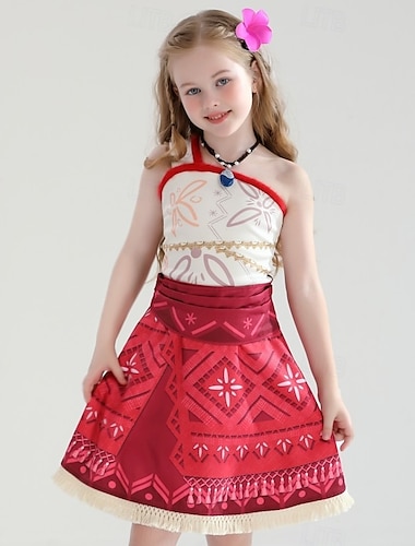  Moana Prinsesse Moana Kjoler Kostume Kostymer med film-TV-tema Film-Cosplay for Jente Barne Karneval Barnas Dag Verdens bokdag Fest Bursdag Strand