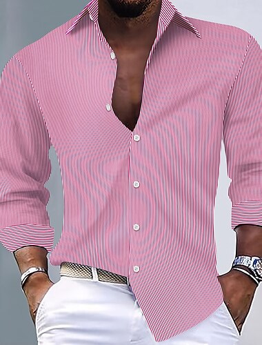  Herren Hemd Sommerhemd Lässiges Hemd Gestreiftes Hemd Knopfhemd Schwarz Hellgrün Rosa Rote Königliches Blau Langarm Streifen Kragen Urlaub Täglich Bekleidung Modisch Brautkleider schlicht
