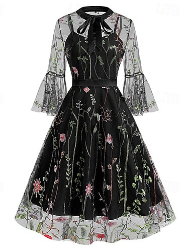  Elegáns Retró 1950-es Ruhák Álarcosbál Hímzett Virág Női Farsang Újév Álarcos mulatság Alkalmi / Napi Lánybúcsú Felnőttek Ruha
