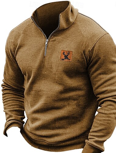  Herren Pullover Zip Pullover Reißverschluss Polo-Pullover Reißverschlusskragen Retro Vintage Brautkleider schlicht Party-Abendgarderobe Täglich Bestickt Gestrickt Warm Langarm Herbst Winter Braun