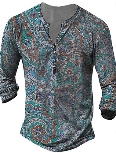  Herren T Shirt Henley Shirt Tee Graphic Stammes Henley Gelb Rote Blau 3D-Druck Übergröße Outdoor Täglich Langarm Button-Down Bedruckt Bekleidung Designer Stilvoll Vintage Basic