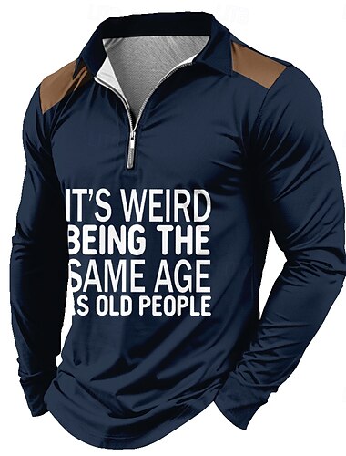  Herren Buchstabe Poloshirts mit Reißverschluss Golfshirt Langarm Polo-Shirts Hemden mit Kragen Lässig Outdoor Straße Alltagskleidung 3D-Druck Viertelreißverschluss-Poloshirt Frühling Herbst Winter