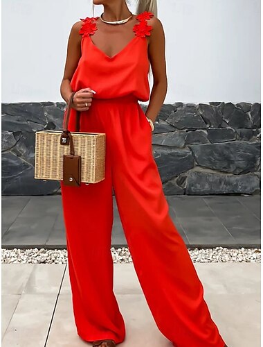  Damen Normal Jumpsuit Aktiv Feste Farbe Ärmellos V Ausschnitt Tasche Urlaub Täglich Regular Fit Schwarz Weiß Rote Sommer