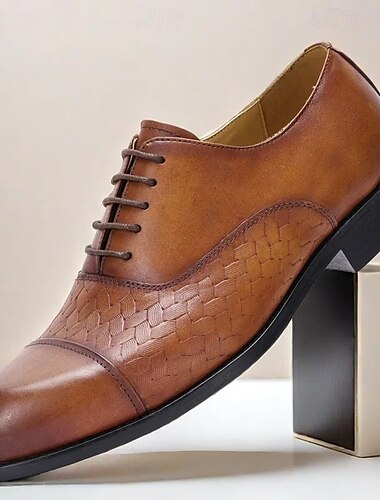  Oxford-Schuhe aus hochwertigem Rindsleder für Herren mit gewebtem Lederdesign, klassischer Schnürschuh für formelle und geschäftliche Anlässe