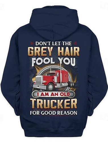  Herren Lustig Trucker Kapuzenshirts Pullover Mode Langarm Rundhalsausschnitt 3D-Druck Ferien Streetwear Schwarz Blau Kordelzug Herbst Winter Designer