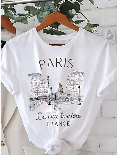  Dames T-shirt Brief Casual Korte mouw Ronde hals Normale tops Dagelijks Afdrukken Wit Zomer