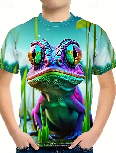  Jongens 3D Grafisch dier T-shirt Korte mouw Zomer Lente Modieus Basic Kinderen 4-12 jaar Strakke ronde hals Buiten Casual Dagelijks Normale pasvorm