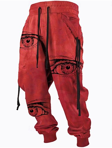  Herren Bedruckt Große Augen Jogginghose Trainingshose Hose Hosen Mittlere Taillenlinie Elastischer Kordelzug in der Taille Aktiv Vintage Brautkleider schlicht Outdoor Urlaub Strassenmode Mit Taschen