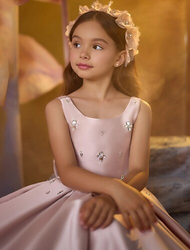  Kids Girls' Flower Girl Dress First Communion Dress Party Dress Solid Color Sleeveless Long Sleeve Performance Wedding Party Mesh Princess Sweet Mesh Mid-Calf Sheath Dress Tulle Dress Summer Spring