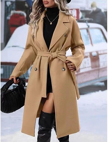  Damen Wintermantel Outdoor Strasse Täglich Herbst Winter Standard Mantel Regular Fit warm halten Atmungsaktiv Zeitgenössisch Stilvoll Jacken Langarm Feste Farbe Mit Taschen Mit Gürtel Schwarz Rote