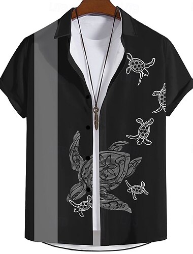  Herren Schildkröte Lässiges Hemd Hawaiihemd Sommerhemd Aloha-Shirt Kurzarm Hawaiianisch Resort Urlaub Normal Casual Sommer Frühling Umlegekragen Knopf hoch Gelb Blau Grün Grau