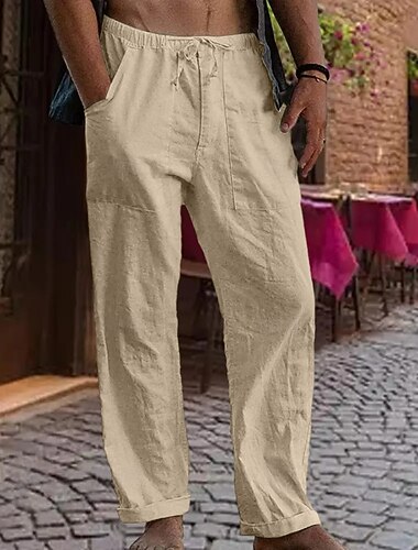  Voor heren Linnen broek Broek Zomerbroek Gaasbroek Trekkoord Zak Recht been Effen Comfort Ademend Volledige lengte Buiten Dagelijks Streetwear Modieus Retro vintage Zwart Wit