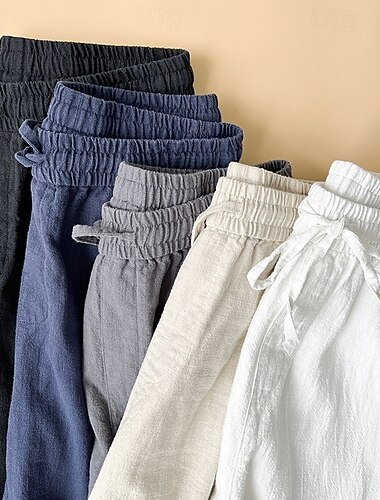  Homme Pantalon en lin Pantalon pantalon été Pantalons décontractés Cordon Taille elastique Jambe droite Plein Confort Respirable Cheville Casual du quotidien Vacances Mode Style classique Noir Blanche