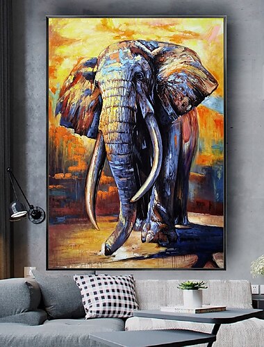  Mintura handgefertigte abstrakte Ölgemälde mit Elefantenmotiv auf Leinwand, moderne Wandkunst, Raumdekoration, Bild für die Inneneinrichtung, gerolltes, rahmenloses, ungedehntes Gemälde