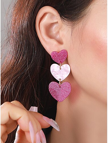  Glitzernde Herz-Ohrhänger für Damen, rosa-weißes Lagendesign, trendiger, leichter Schmuck für den Valentinstag, Partys und Geschenke