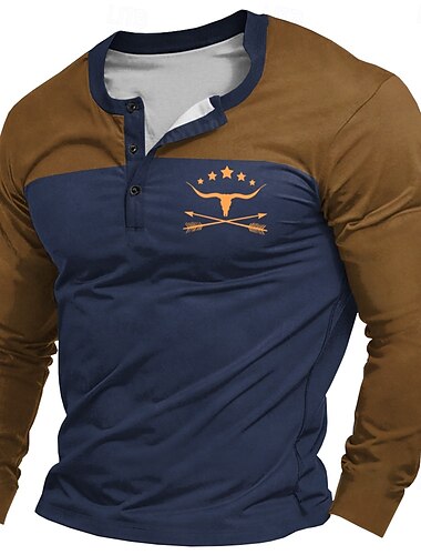  Herren Graphic Farbblock Logo Bulle Henley Shirt Langarm T-Shirt 3D-Druck Henley Hemd Modisch Designer Komfortabel Casual Täglich Schwarz Marineblau Khaki Frühling & Herbst Bekleidung S M L XL XXL