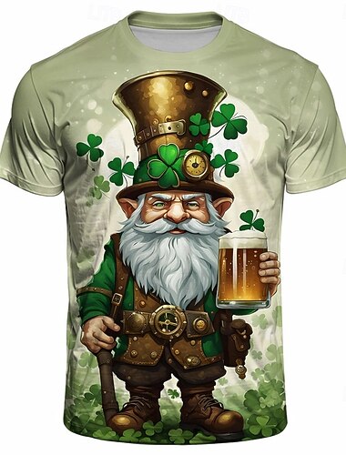  Pyhän Patrickin päivä Kissa Shamrock irlantilainen T-paita 3D Onnekas apila Kuvitettu Käyttötarkoitus Pariskuntien Miesten Naisten Aikuisten Pyhän Patrickin päivä 3D-tulostus Juhla Rento / arki