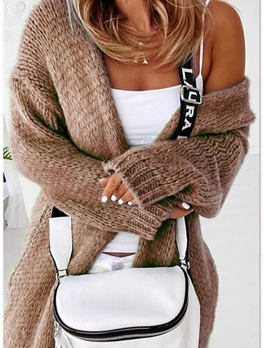  Damen Pullover Strickjacke Elegant Modisch Strassenmode Einfarbig Mit Kapuze Strick Langarm Normale Oberteile Stricken Outdoor Täglich Wochenende Grün Khaki Herbst Winter