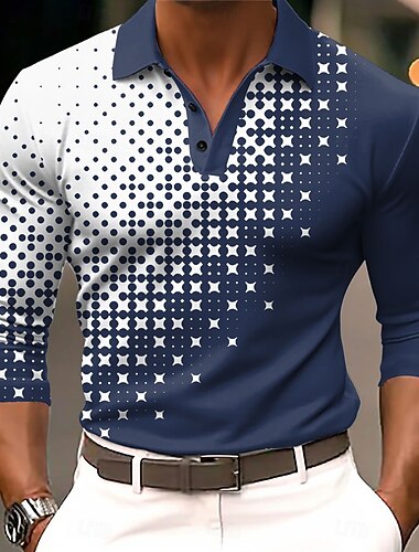  Voor heren Poloshirts Golfshirt Lange mouw Poloshirt Overhemden met kraag Casual Zakelijk informeel Dagelijks gebruik Sportkleding 3D-afdrukken Knop Lente Herfst Winter Zwart blauw Bruin