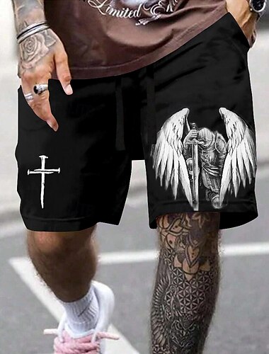  Herren Tempelritter Kreuz Religion Sweatshorts Kurze Hose Strandshorts Kurze Hosen Frottee-Shorts Mittlere Taillenlinie Vintage Brautkleider schlicht Täglich Festtage Strassenmode Kordelzug