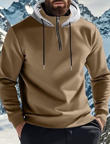  Pánské Kapuce Mikina se zipem na čtvrtletí Fleecová mikina Meruňková Černá Bílá Fialová Rubínově červená Kapuce Poloviční zip Bez vzoru Kapsy Sporty a outdoor Denní Dovolená Polyester Šik ven