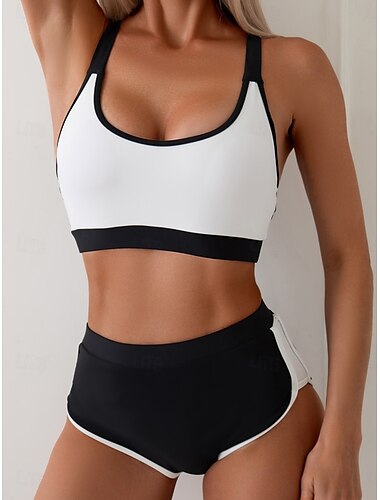  Femme Maillots de Bain Bikinis 2 pièces Slips Maillot de bain Dos Nu Mince Taille haute Vacances Tenues de plage Couleur unie Col en U Sans Manches Maillots de bain