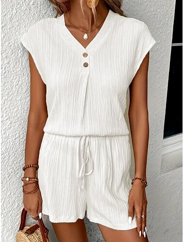  Damen Schlafanzug Set Brautkleider schlicht Komfort Einfarbig Elastische Taille Tank Top Kurze Hosen Heim Täglich Kurzarm V Ausschnitt Schwarz Weiß Beige Sommer Frühling Herbst Regular Fit