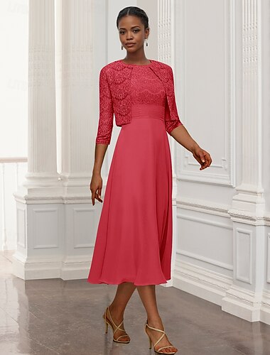  Vestido tubo de dos piezas, vestido de madre de la novia, elegante, sencillo, escote joya, largo hasta la rodilla, tejido elástico, manga 3/4, vestidos de chaqueta con apliques bordados 2025