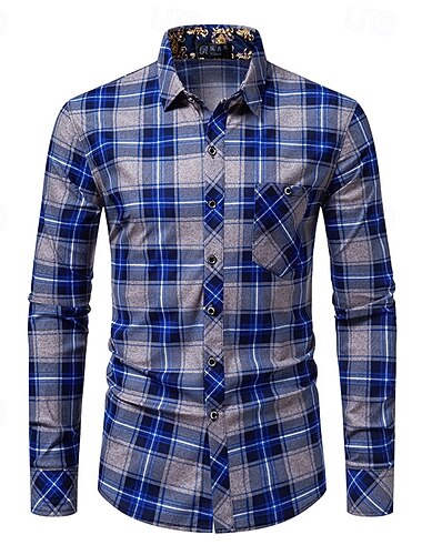 Herre Skjorte Sommerskjorte Uformell skjorte Skjorte med knapper Rutete skjorter Rød Blå Langermet Ruter Knaphul Feriereise Ferie Knapp ned Klær Polyester Mote Fritid Bekvem