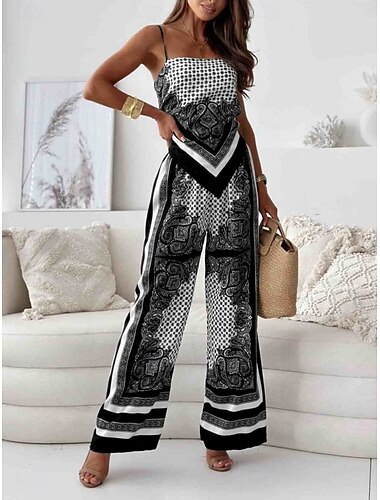  Mujer Moda Ropa de calle Diario Camisola Pantalones de pierna ancha Sin Mangas Con Tirantes Floral Espalda al Aire Estampado Casual Diario Negro Azul Marino Azul cielo Verano Ajuste regular