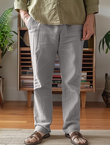  Herren Leinenhose Hose Hosen Sommerhosen Gazehose Tasche Gerade geschnitten Glatt Komfort Atmungsaktiv In voller Länge Heim Casual Täglich Klassicher Stil Basic Schwarz Weiß