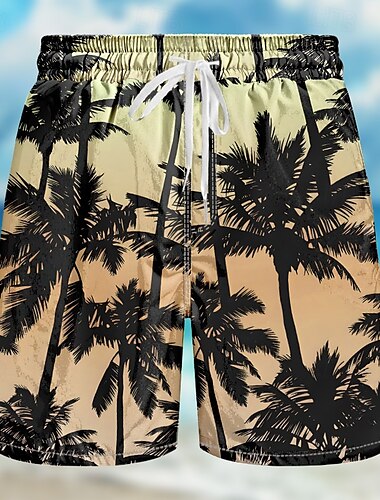  Herren Kokospalme Farbverlauf Badehosen Badeshorts Boardshorts Mittlere Taille Streetwear Hawaiianisch Lässig Täglich Ferien Tasche Kordelzug Elastischer Bund Designer Bekleidung
