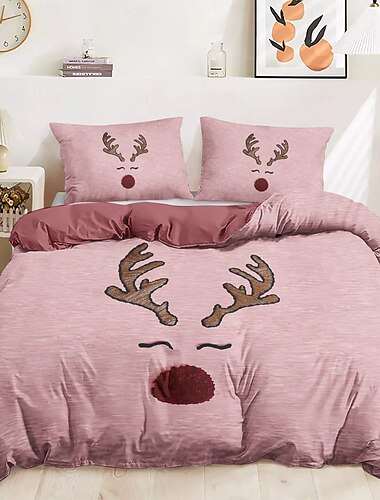  Reindeer Print Duvet Cover Set 100% Cotton Soft and Cozy Bedding Set with Holiday Reindeer Design Perfect for Winter Season Stylish Bedroom Decor Easy Care Machine Washable