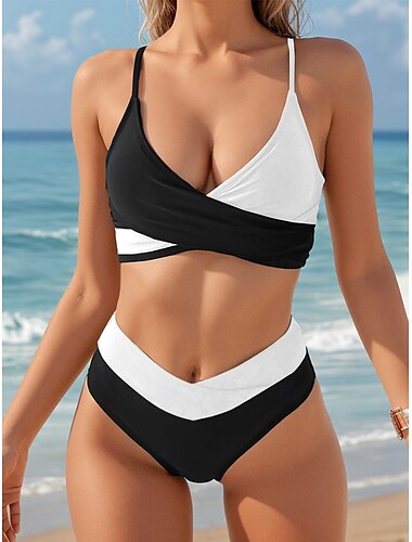  Women's Swimwear 2 Piece Cheeky Swimsuit Backless Patchwork Sexy Color Block Sleeveless Bathing Suits