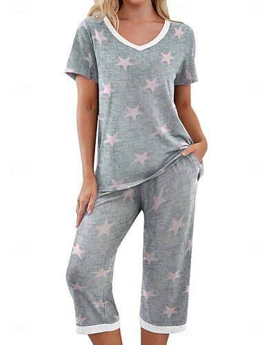  Damen Hausanzug Schlafanzug Set Brautkleider schlicht Komfort Graphic Elastische Taille T Shirt Hose Heim Täglich Langarm Rundhalsausschnitt Purpur Grün Grau Herbst Winter