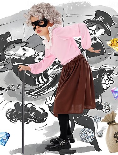  ギャングスタおばあちゃん 年老いた女性 おばあちゃん セット コスプレウィッグ コスチューム コスプレ 映画コスプレ for 女の子 子供用 ハロウィーン カーニバル キャンパス 学校100日目