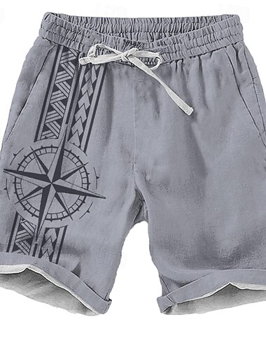  Herren Geometrische Muster Nautisch Kompass Shorts Kurze Hosen Strandshorts Kurze Hosen Lässige Shorts Mittlere Taillenlinie Urlaub Strassenmode Hawaiianisch Outdoor Casual Festtage Kordelzug