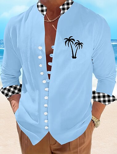  Per uomo Palma da cocco Maglietta informale Camicia hawaiana Camicia Aloha Manica corta Hawaiano Ricorrere Da mare Informale Estate Primavera Colletto Mao Abbottonare Bianco Rosa Blu Grigio