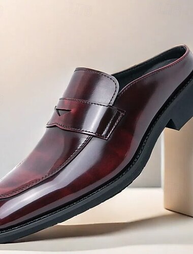  mocassins en similicuir verni bordeaux pour hommes – chaussures habillées à enfiler au design classique pour les affaires et les soirées