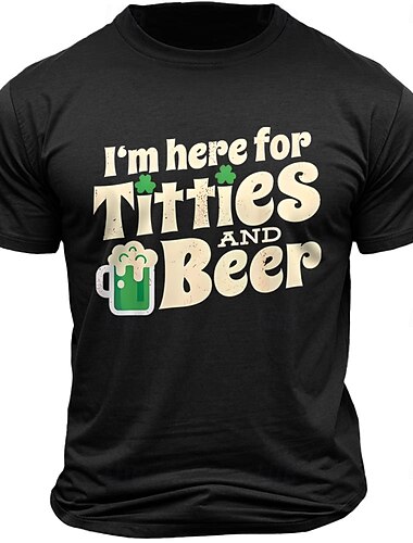  St. Patricks Day Herren Vierblättriges Kleeblatt Lustig Bier T Shirt T-Shirt 100% Baumwolle Kurzarm Grafik Hemd Schwarz Armeegrün Dunkelblau Bequemes T-Shirt Urlaub Straße Modedesigner-Kleidung