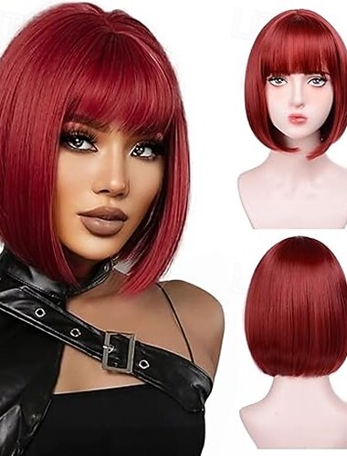  Kurze Bob-Perücken für Frauen, Bob-Perücke mit Pony, superweiche und leicht zu tragende, glatte Bob-Perücke, farbenfrohe Kunsthaar-Perücke für den Alltag, Cosplay