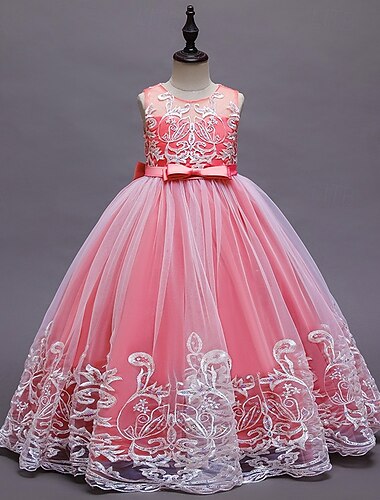  Abito da damigella d'onore bambina bambini Da ragazza Abito da principessa Prestazioni Matrimonio Feste Elegante Bellissimo Retato Tinta unica Senza maniche Girocollo Rosa chiaro Rosso bordeaux 4