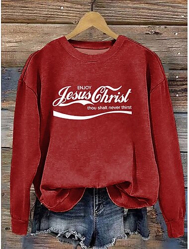  Mujer Sudaderas Graphic Casual Manga Larga Escote Redondo Tops regulares Trabajo Uso Diario Casual Estampado Rojo Otoño Invierno
