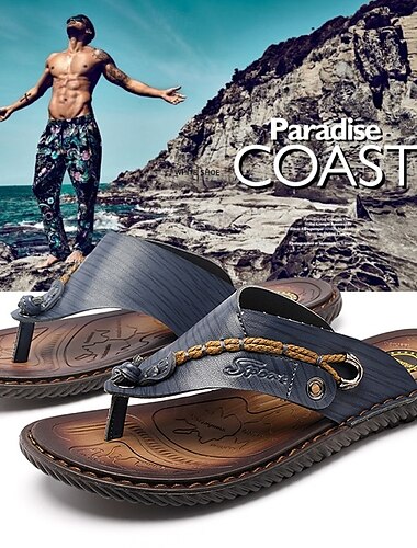  Herren Flip-Flops aus Vintage-Kunstleder – lässige Sommersandalen mit geflochtenem Riemen für Strand und Outdoor