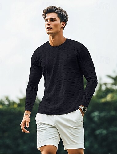  Herren Waffelhemd Zweiteilig T-Shirt Anzüge Tennishemd Kurzarm Kurze Hose Rundhalsausschnitt Sommer Farbblock Gymnastik Lässig 2 teilig Urlaub Alltagskleidung Sportkleidung Schwarz Weiß Top T-Shirt