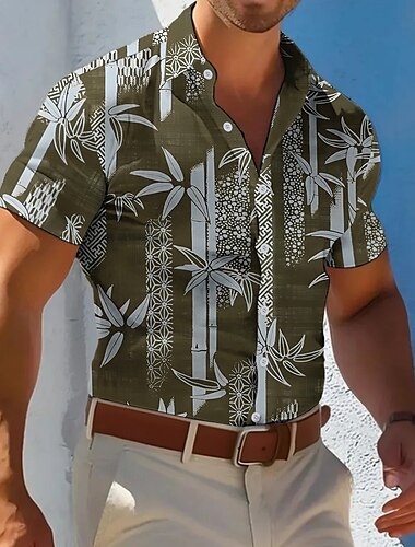  Herr Växter Blommig Casual skjorta Hawaii skjorta Aloha skjorta Kortärmad Hawaiisk Tillflykt Semester Ledigt Sommar Vår Nedvikt Knappen uppåt Svart Blå Brun Grön