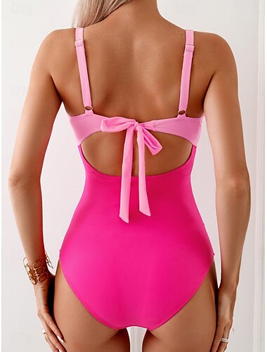 Damen Badeanzug Ein Stück Monokini Bademode Rückenfrei Bauchkontrolle Hohe Taillenlinie Schlank Urlaub Strandbekleidung Feste Farbe U-Ausschnitt Ärmellos Badeanzüge