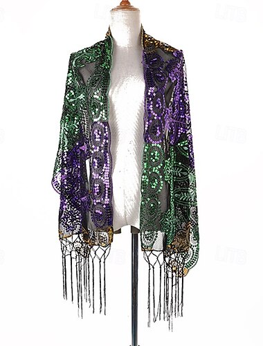  Roaring jaren '20 Jaren 1920 Cocktail jurk Kaap wrap Omslagdoeken The Great Gatsby Bruiloftsgast Pailletten Kwastje Dames Halloween Carnaval Maskerade Bruiloft Bruiloft gast Evenement / Feest